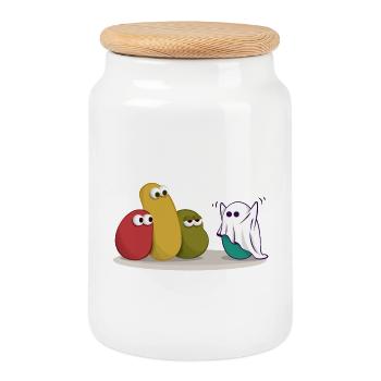 Halloween fantôme dessin comique - Boîte à biscuits avec couvercle en bois - blanc - Devant