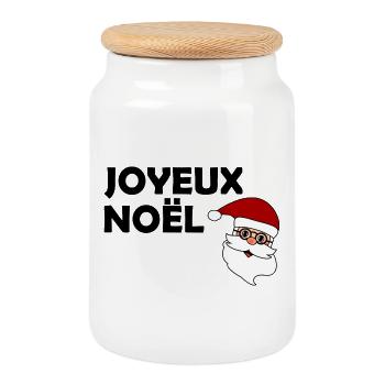 NOËL. JOYEUX NOËL. MERRY CHRISTMAS. PÈRE NOËL - Boîte à biscuits avec couvercle en bois - blanc - Devant