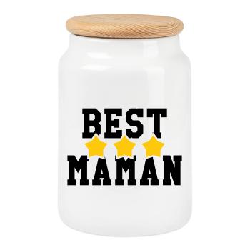 Meilleure Maman - Fête des Mères - Boîte à biscuits avec couvercle en bois - blanc - Devant