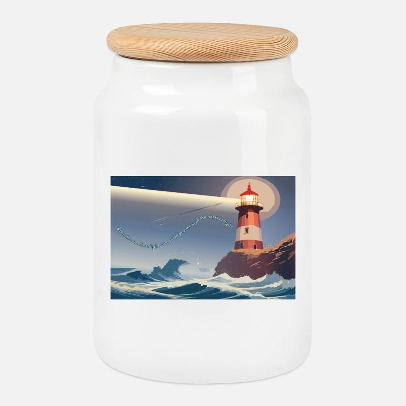 Lighthouse at night - Cookie Jar with Wooden Lid - white