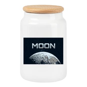 The moon with stars and text in comic style - Cookie Jar with Wooden Lid - white - Front