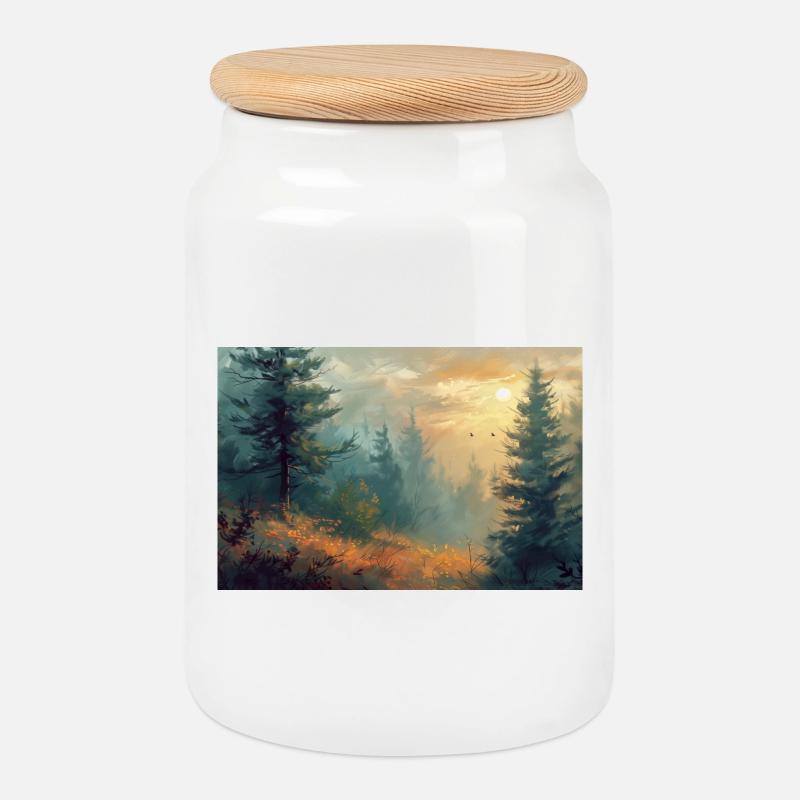 Forest Landscape Illustration Poster - Cookie Jar with Wooden Lid - white