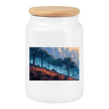 Poster Illustration Paysage de Forêt - Boîte à biscuits avec couvercle en bois - blanc - Devant