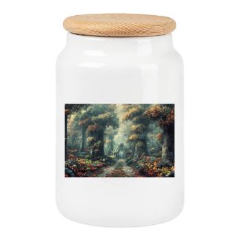 Poster Illustration Paysage de Forêt - Boîte à biscuits avec couvercle en bois - blanc - Devant