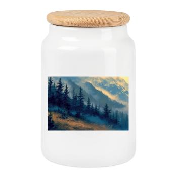 Poster Illustration Paysage de Montagne - Boîte à biscuits avec couvercle en bois - blanc - Devant