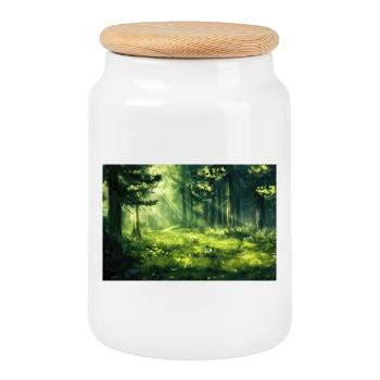 Poster Illustration Paysage de Forêt - Boîte à biscuits avec couvercle en bois - blanc - Devant
