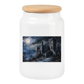 Poster Illustration Paysage médiéval en ruine - Boîte à biscuits avec couvercle en bois - blanc - Devant