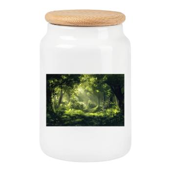 Poster Illustration Paysage de Forêt - Boîte à biscuits avec couvercle en bois - blanc - Devant