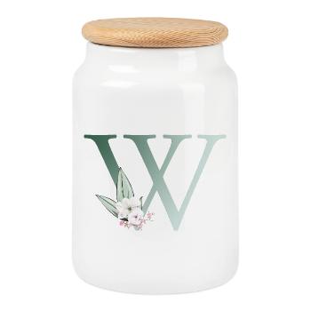 W Monogramme, Floral, Personnalisable - Boîte à biscuits avec couvercle en bois - blanc - Devant