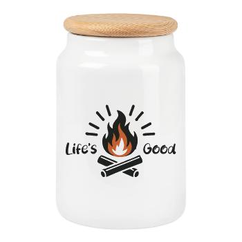 La vie est belle - Boîte à biscuits avec couvercle en bois - blanc - Devant
