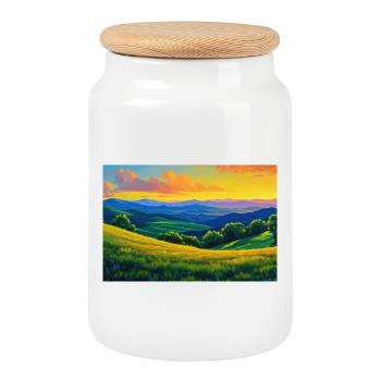 Poster Illustration Paysage de Nature - Boîte à biscuits avec couvercle en bois - blanc - Devant