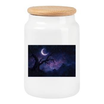 Poster Illustration Paysage de nuit - Boîte à biscuits avec couvercle en bois - blanc - Devant