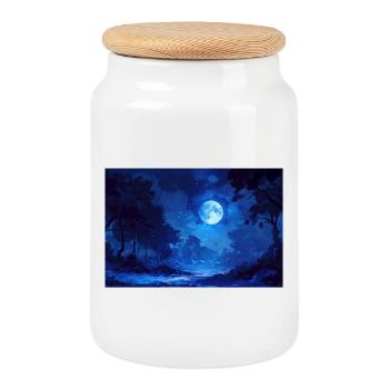 Nachtlandschaft Illustration Poster - Keksdose mit Holzdeckel - Weiß - Vorne