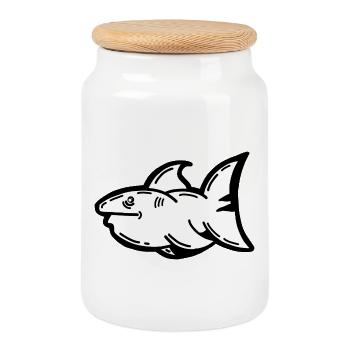 Requin caricatural pour la conservation marine - Boîte à biscuits avec couvercle en bois - blanc - Devant