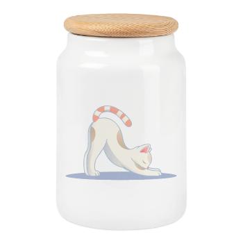 cute cat in classic yoga stretching pose - Cookie Jar with Wooden Lid - white - Front