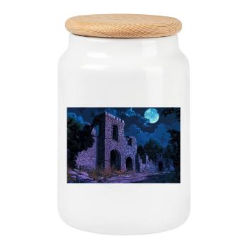 Poster Illustration Paysage médiéval en ruine - Boîte à biscuits avec couvercle en bois - blanc - Devant