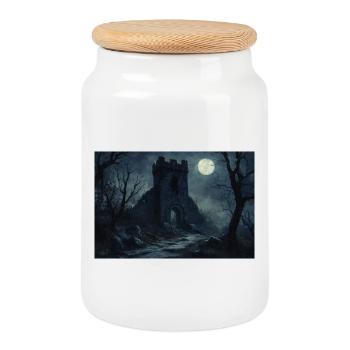 Poster Illustration Paysage médiéval en ruine - Boîte à biscuits avec couvercle en bois - blanc - Devant