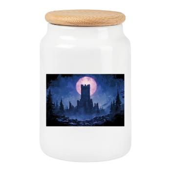 Poster Illustration Paysage médiéval en ruine - Boîte à biscuits avec couvercle en bois - blanc - Devant