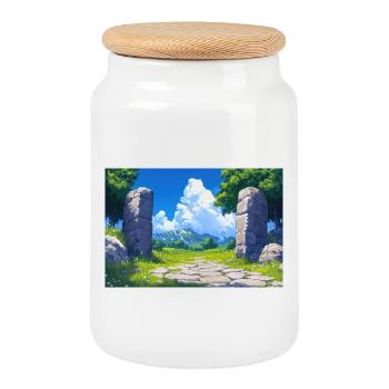 Poster Illustration Paysage de Nature - Boîte à biscuits avec couvercle en bois - blanc - Devant