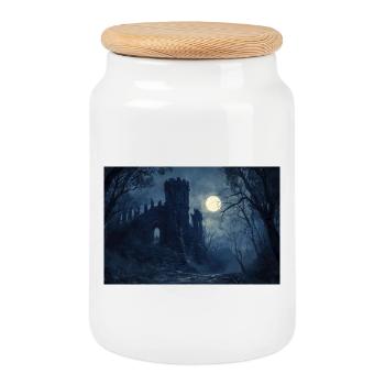 Poster Illustration Paysage médiéval en ruine - Boîte à biscuits avec couvercle en bois - blanc - Devant