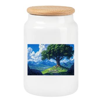 Poster Illustration Paysage de Nature - Boîte à biscuits avec couvercle en bois - blanc - Devant