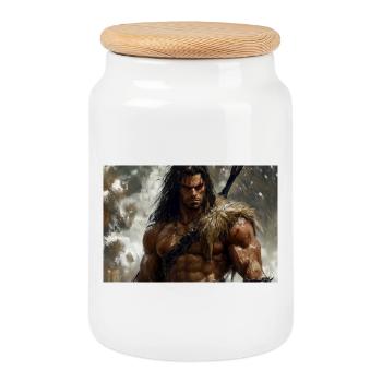 Conan der Cimmerier Illustration Poster - Keksdose mit Holzdeckel - Weiß - Vorne