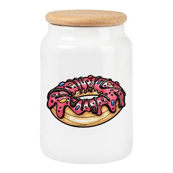 Donut lecker Backwerk bunt - Keksdose mit Holzdeckel - Weiß - Vorne