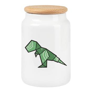 T-Rex Dino Origami Style - Keksdose mit Holzdeckel - Weiß - Vorne