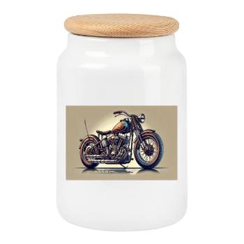 Glowing Vintage Motorcycle Chopper - Cookie Jar with Wooden Lid - white - Front