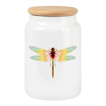 Libellule irisée – motif insecte en filigrane - Boîte à biscuits avec couvercle en bois - blanc - Devant