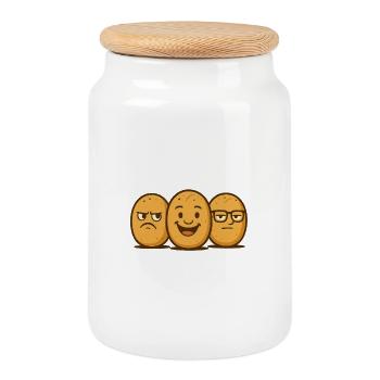 Brötchenbande – Des visages de pain cool dans un style rétro - Boîte à biscuits avec couvercle en bois - blanc - Devant