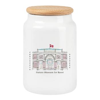Copenhagen, SMK Art Museum, Drawing Denmark - Cookie Jar with Wooden Lid - white - Front
