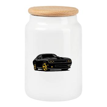 Night muscle with yellow rims - Cookie Jar with Wooden Lid - white - Front