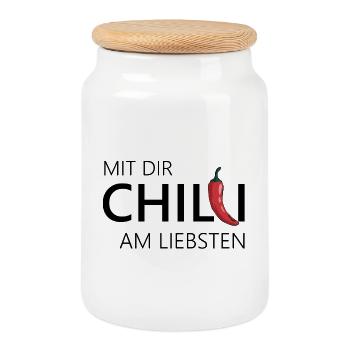 Feuriger Chili Paprika Illustration - Keksdose mit Holzdeckel - Weiß - Vorne