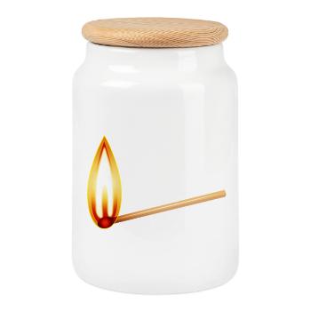 Burning match with a large warm flame - Cookie Jar with Wooden Lid - white - Front