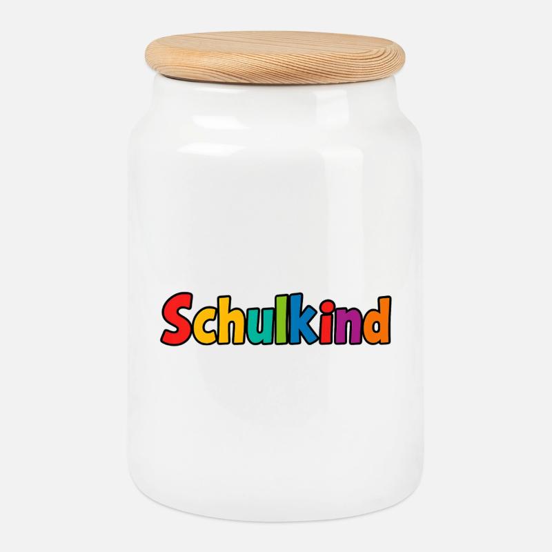 Écolier coloré - Boîte à biscuits avec couvercle en bois - blanc