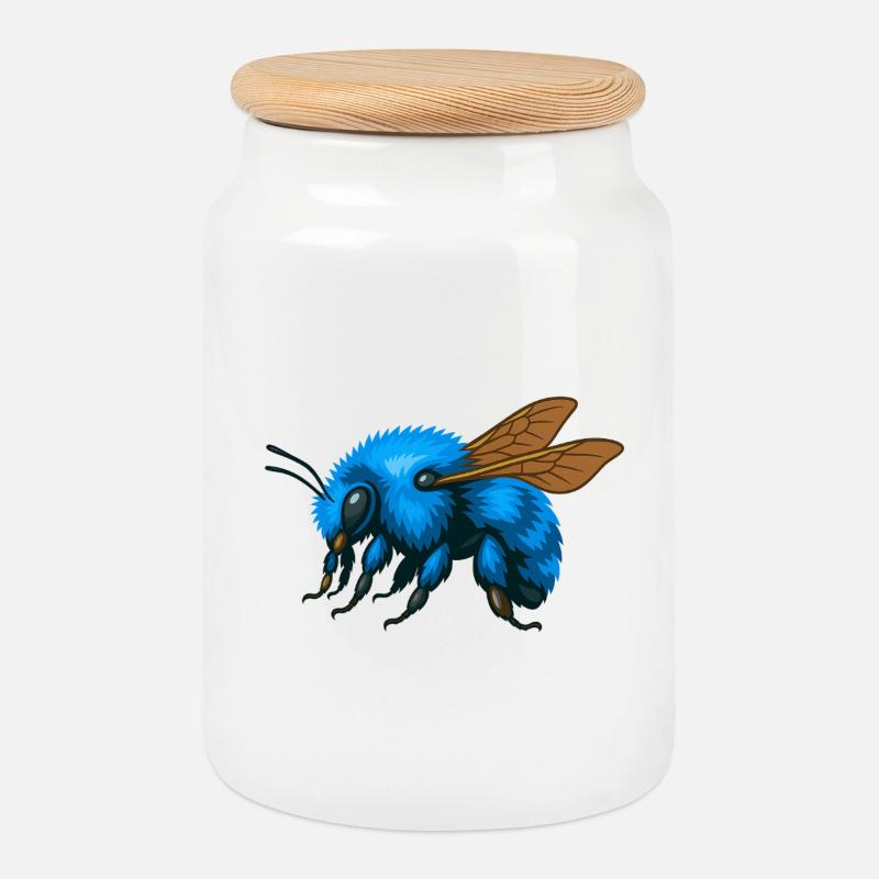Blaue Hummel links - Keksdose mit Holzdeckel - Weiß