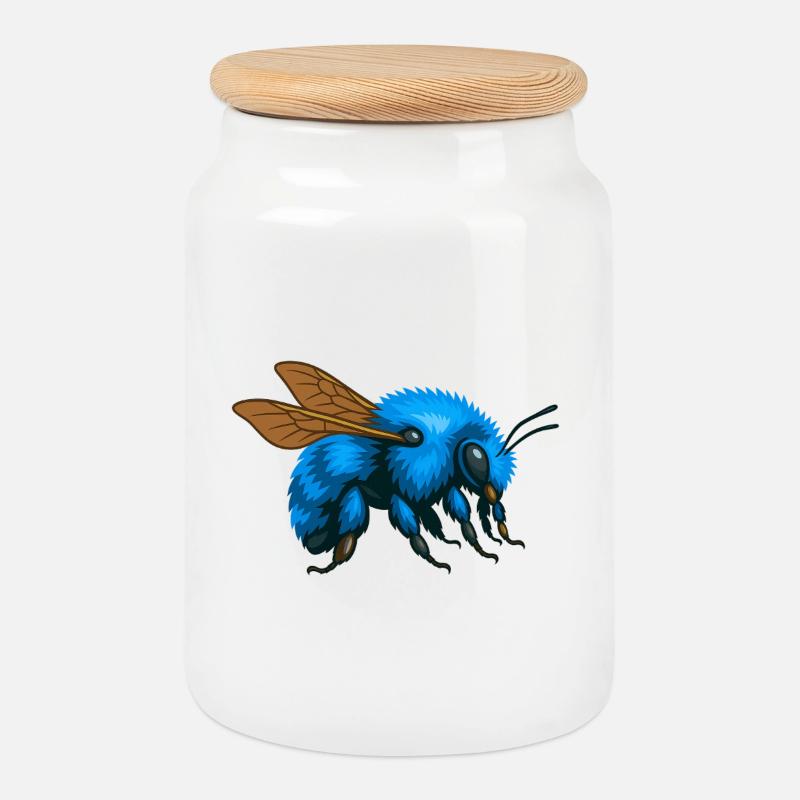 Blaue Hummel rechts - Keksdose mit Holzdeckel - Weiß