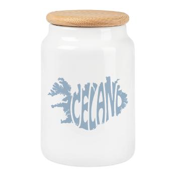 Iceland Typography Design - Cookie Jar with Wooden Lid - white - Front