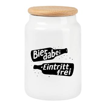 bier dabei eintritt frei - Keksdose mit Holzdeckel - Weiß - Vorne