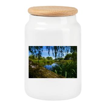 Czerwonka River Ustronie Morskie, nature - Cookie Jar with Wooden Lid - white - Front