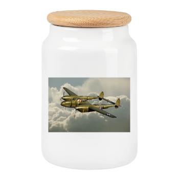 P-38 Foudre - Boîte à biscuits avec couvercle en bois - blanc - Devant