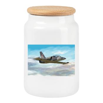 L-39 Albatros - Cookie Jar with Wooden Lid - white - Front