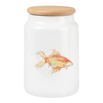 Poisson rouge en filigrane dans des tons orangés doux - Boîte à biscuits avec couvercle en bois - blanc - Devant