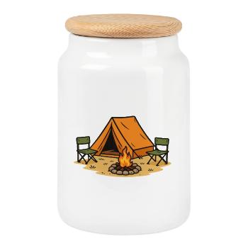 Abenteuerliches Camping Lagerdesign - Keksdose mit Holzdeckel - Weiß - Vorne