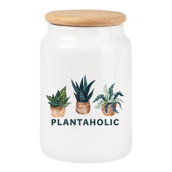 Plantaholic Funny Gardening Lover Quote - Cookie Jar with Wooden Lid - white - Front