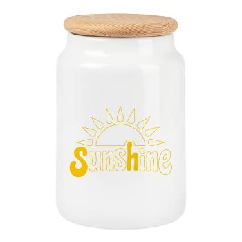 Sunrise with optimism motif - Cookie Jar with Wooden Lid - white - Front