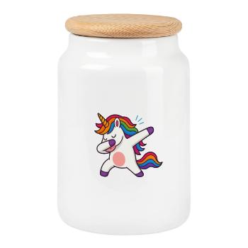 ✨ The Dabbing Unicorn – Where Magic Meets Swag! ✨ - Keksdose mit Holzdeckel - Weiß - Vorne