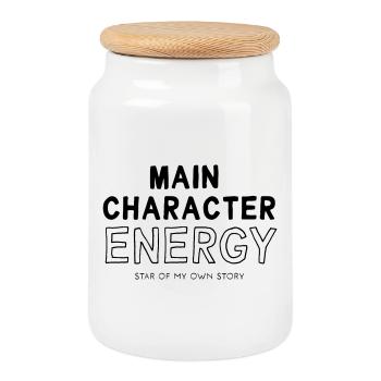 main character energy - Cookie Jar with Wooden Lid - white - Front