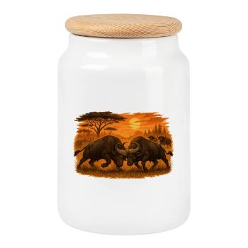 Bataille de Buffles – Puissance Sauvage. - Boîte à biscuits avec couvercle en bois - blanc - Devant